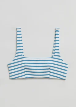 Online & Other Stories Ribbed Bandeau Bikini Top Dusty blue/Egret