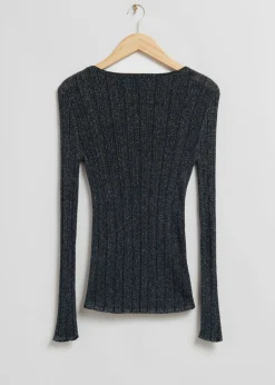 Online & Other Stories Ribbed Glitter Top Black Glitter