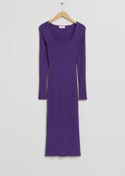 Clearance & Other Stories Ribbed Slim Midi Dress Purple