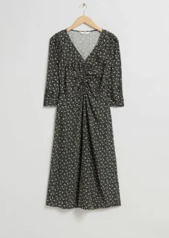 Fashion & Other Stories Ruched Front Dress Black Floral Print