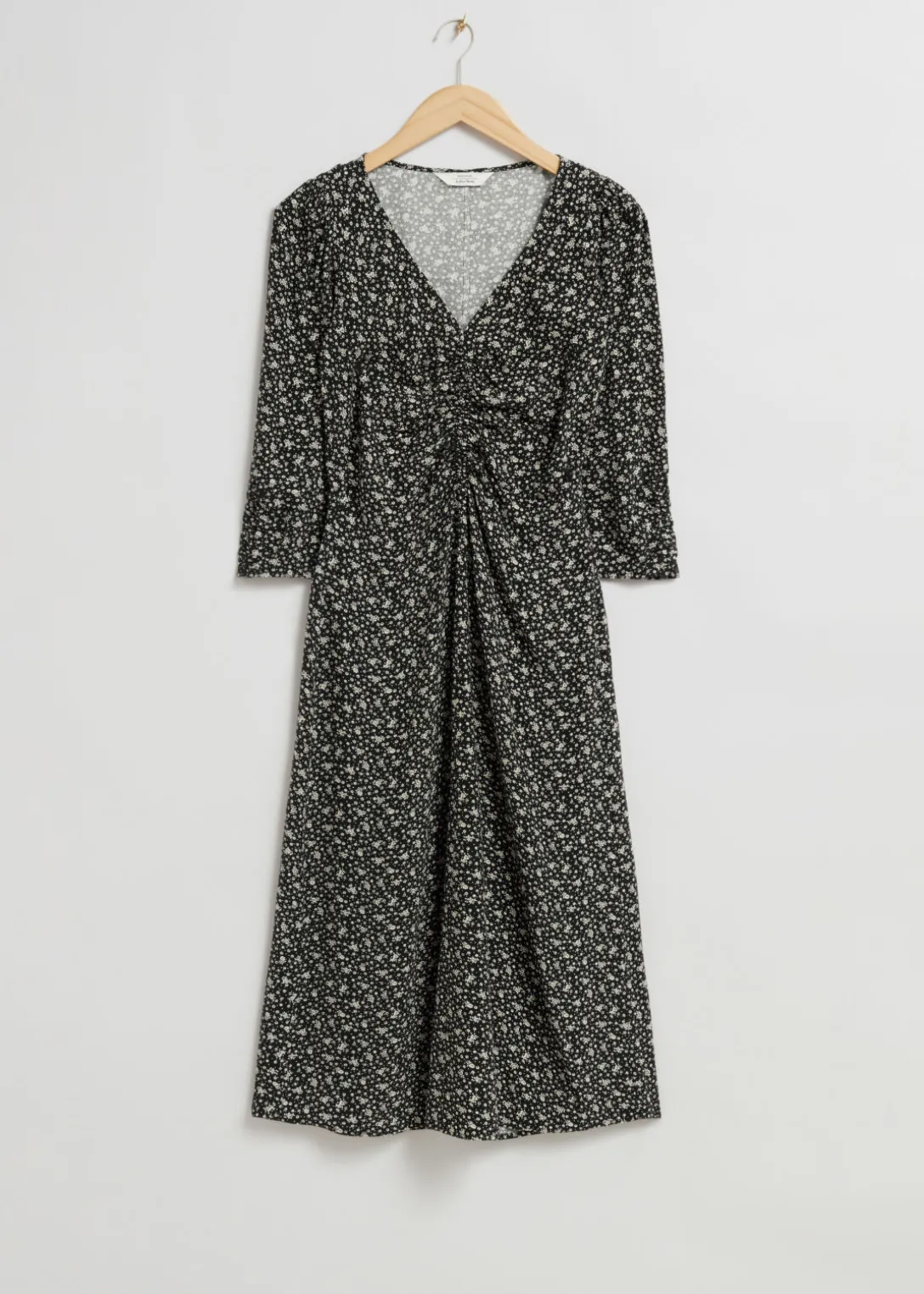 Fashion & Other Stories Ruched Front Dress Black Floral Print