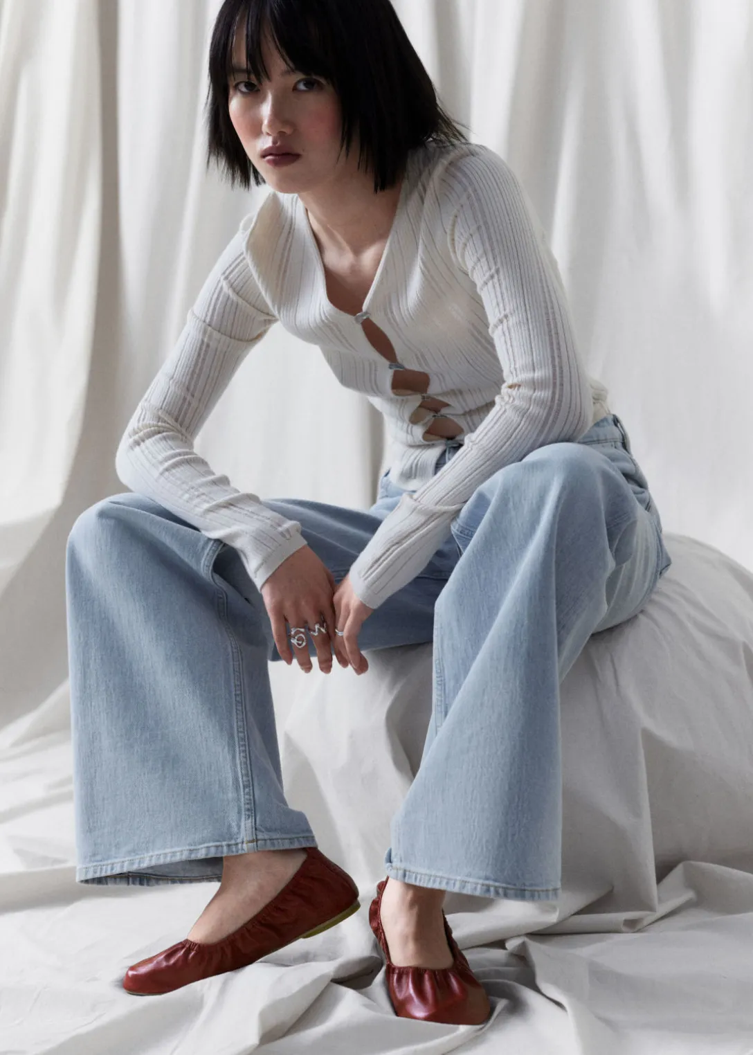 Hot & Other Stories Ruched Leather Ballet Flats