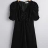 Online & Other Stories Ruched Velvet Mini Dress Black