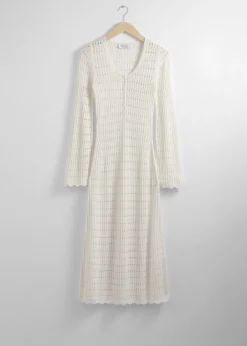 Clearance & Other Stories Scalloped Knit Midi Dress White