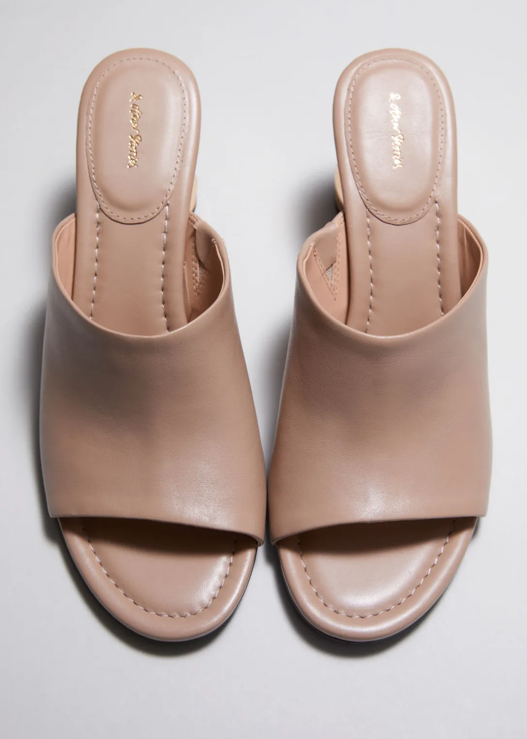 Outlet & Other Stories Sculptural Heel Leather Mules Beige