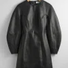 Outlet & Other Stories Sculptural Leather Mini Dress Black