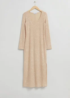 Sale & Other Stories Sequin Maxi Dress Beige