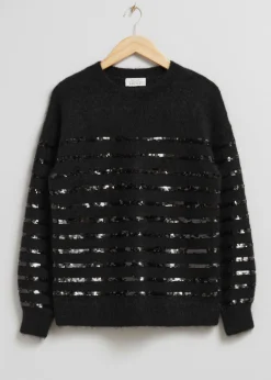 Store & Other Stories Sequin-Stripe Knit Sweater Black