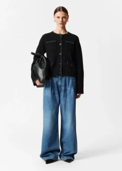 Clearance & Other Stories Sequin-Trimmed Cardigan Black