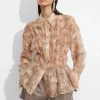 Cheap & Other Stories Sheer Peplum Blouse Terracotta Print