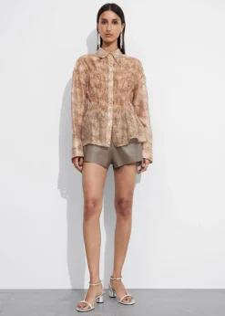 Cheap & Other Stories Sheer Peplum Blouse Terracotta Print