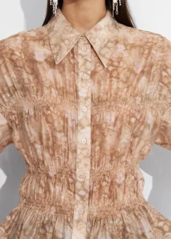 Cheap & Other Stories Sheer Peplum Blouse Terracotta Print