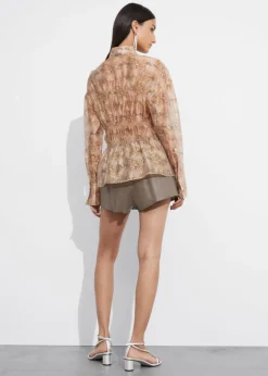Cheap & Other Stories Sheer Peplum Blouse Terracotta Print