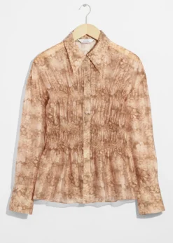 Cheap & Other Stories Sheer Peplum Blouse Terracotta Print