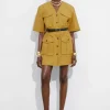 Discount & Other Stories Short-Sleeve Utility Mini Dress Mustard