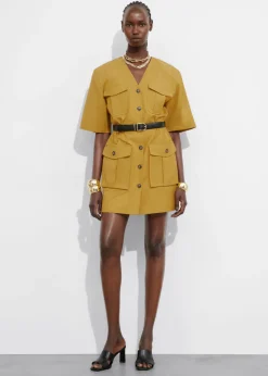 Discount & Other Stories Short-Sleeve Utility Mini Dress Mustard