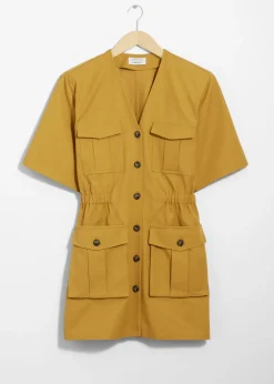 Discount & Other Stories Short-Sleeve Utility Mini Dress Mustard