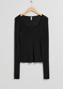 Sale & Other Stories Slim Wool Top Black