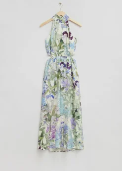 Store & Other Stories Slim-Fit Halterneck Maxi Dress White/Blue Floral Print
