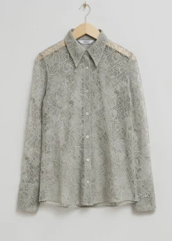 Clearance & Other Stories Slim-Fit Lace Shirt Grey Floral