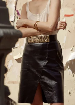 Discount & Other Stories Slit-Detailed Leather Mini Skirt Black