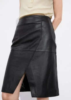 Discount & Other Stories Slit-Detailed Leather Mini Skirt Black