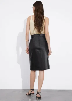 Discount & Other Stories Slit-Detailed Leather Mini Skirt Black