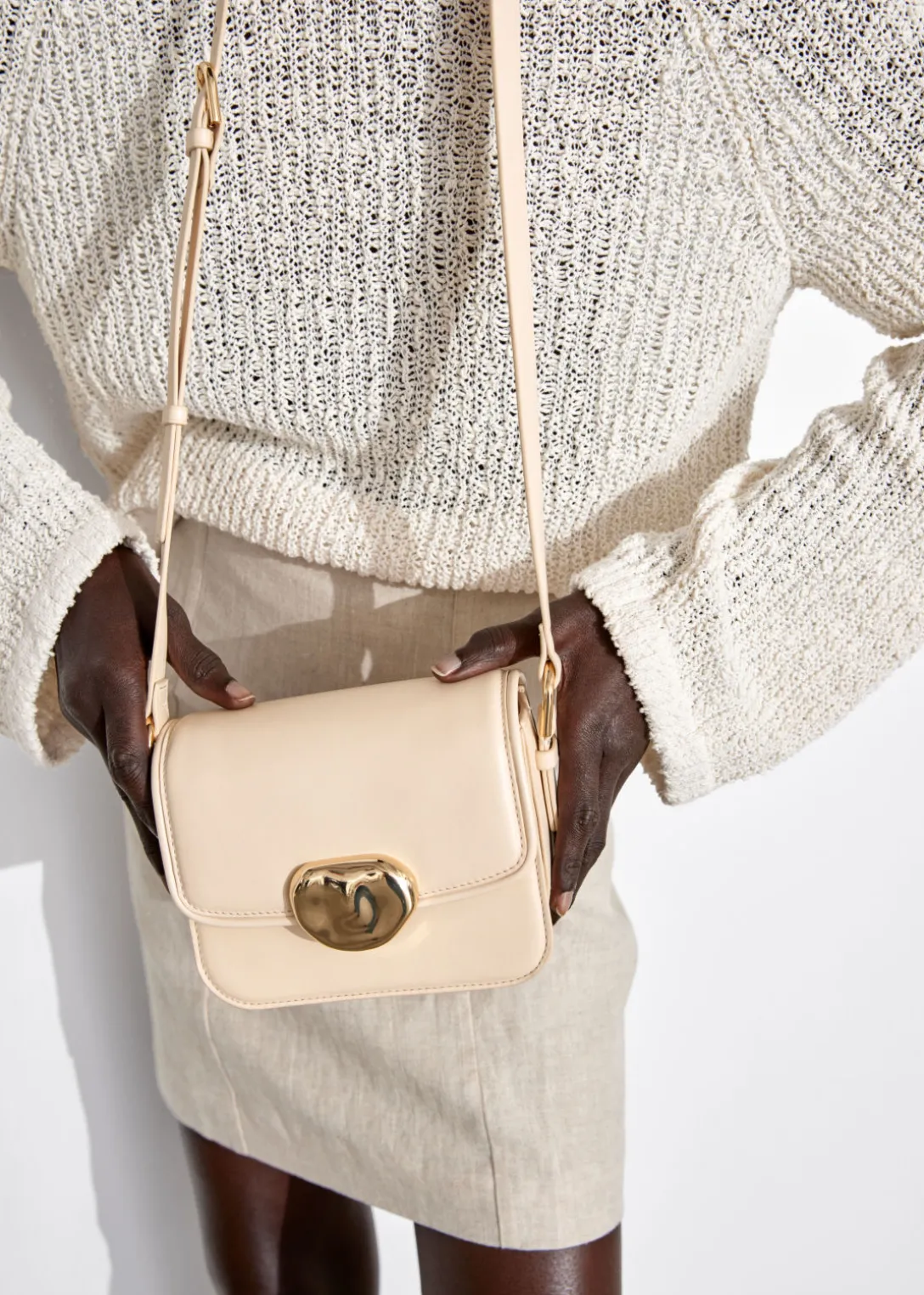 Shop & Other Stories Small Sculptural-Buckle Leather Bag Cream