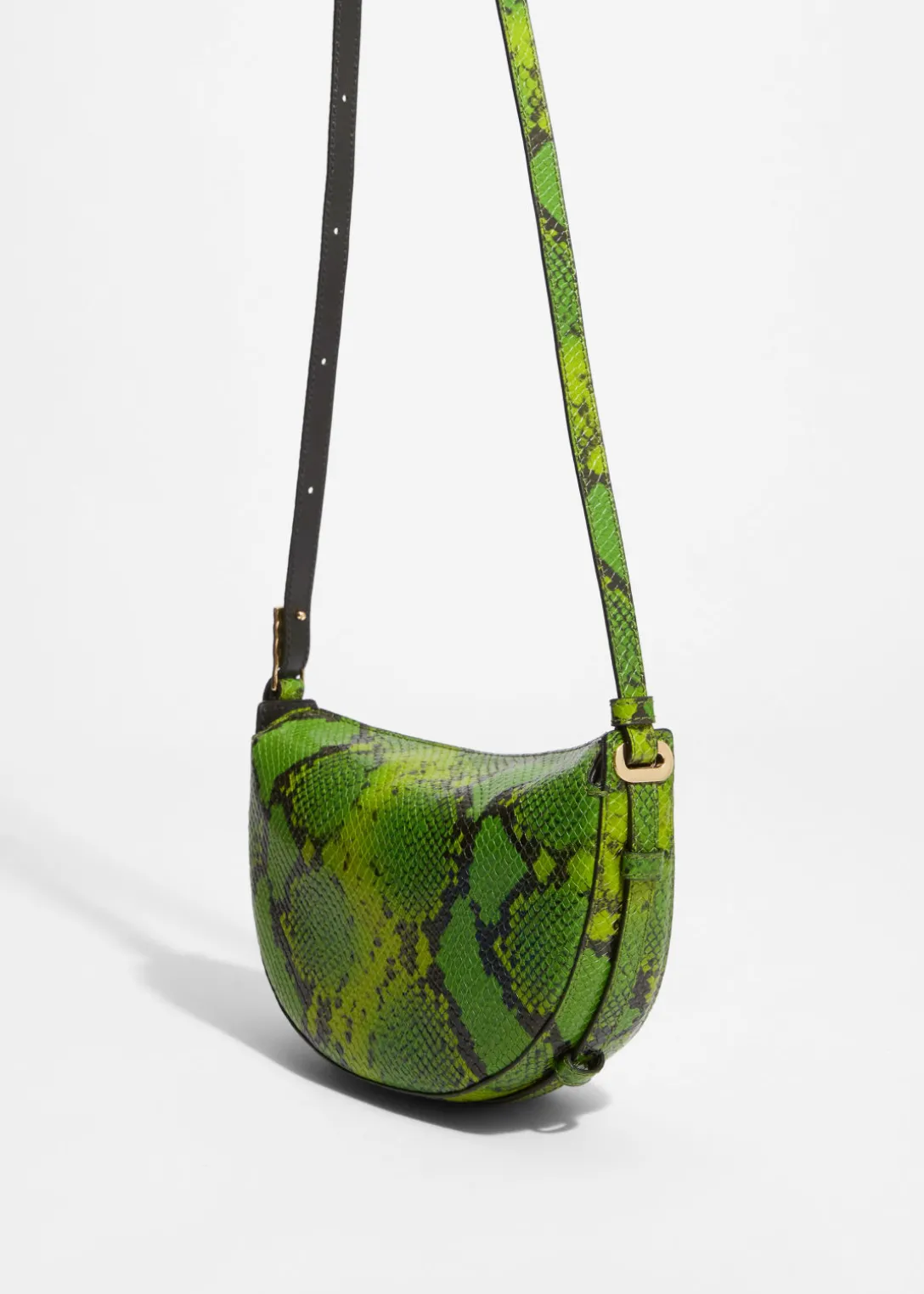 Sale & Other Stories Snake-Embossed Leather Shoulder Bag Green