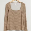 Outlet & Other Stories Square-Neck Top Beige Print