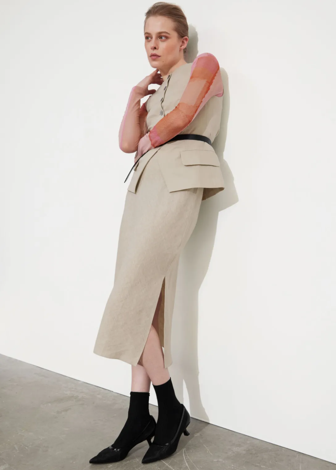 Best Sale & Other Stories Strap Detail Linen Midi Skirt Light Beige