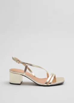 Sale & Other Stories Strappy Block Heel Leather Sandals Gold
