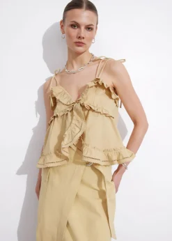 Online & Other Stories Strappy Bustier Frill Top Beige