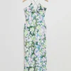 Hot & Other Stories Strappy Cut-Out Midi Dress Lilac Floral Print