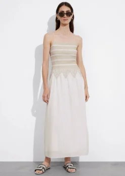 Online & Other Stories Strappy Smocked Midi Dress White/Beige
