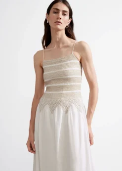 Online & Other Stories Strappy Smocked Midi Dress White/Beige