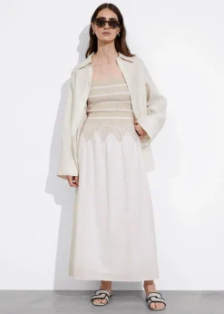 Online & Other Stories Strappy Smocked Midi Dress White/Beige
