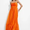 Discount & Other Stories Strappy Tiered Midi Dress Orange