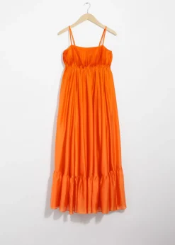 Discount & Other Stories Strappy Tiered Midi Dress Orange