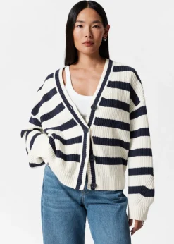 Cheap & Other Stories Striped Knit Cardigan Navy/White