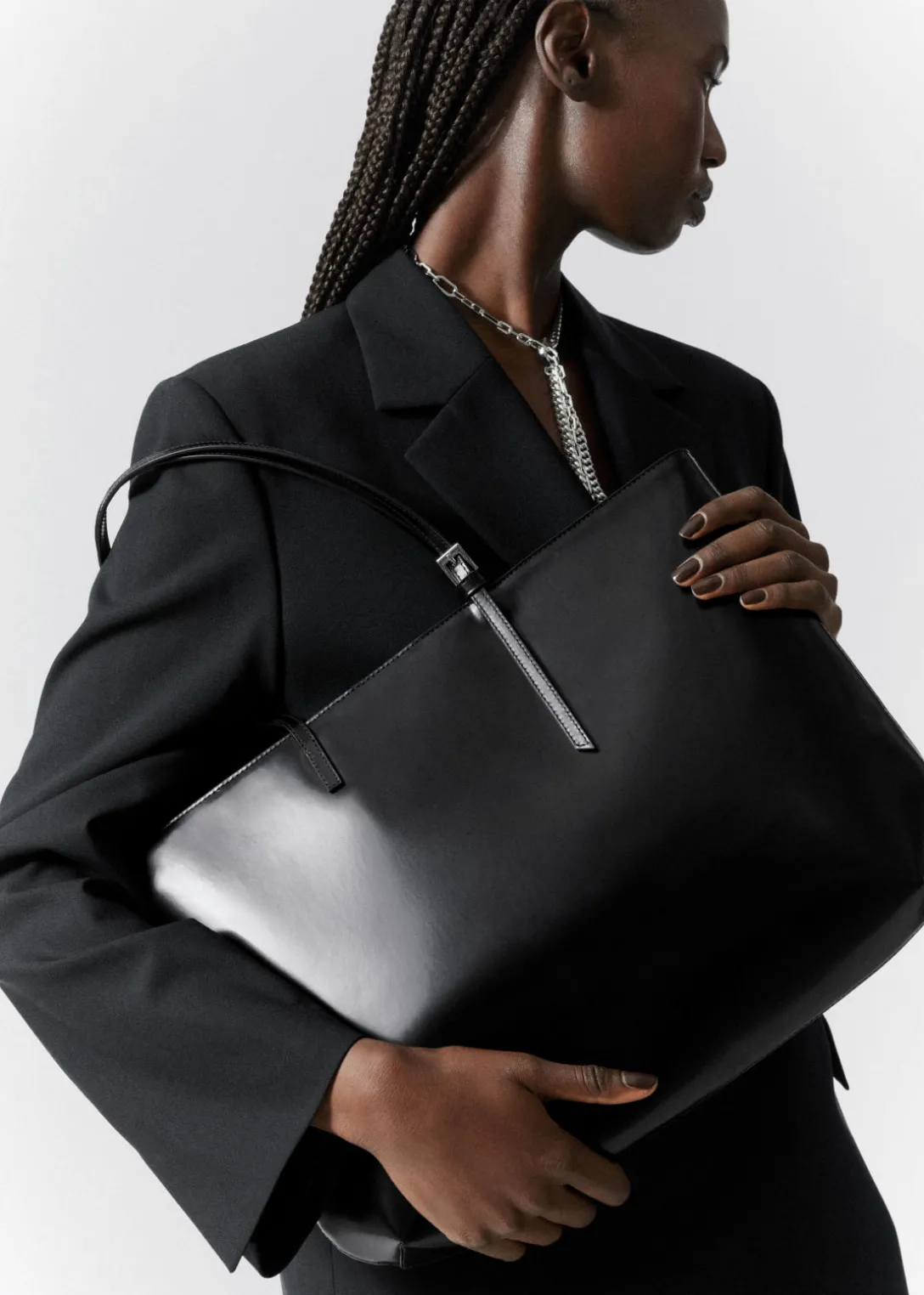Hot & Other Stories Structured Leather Tote Black