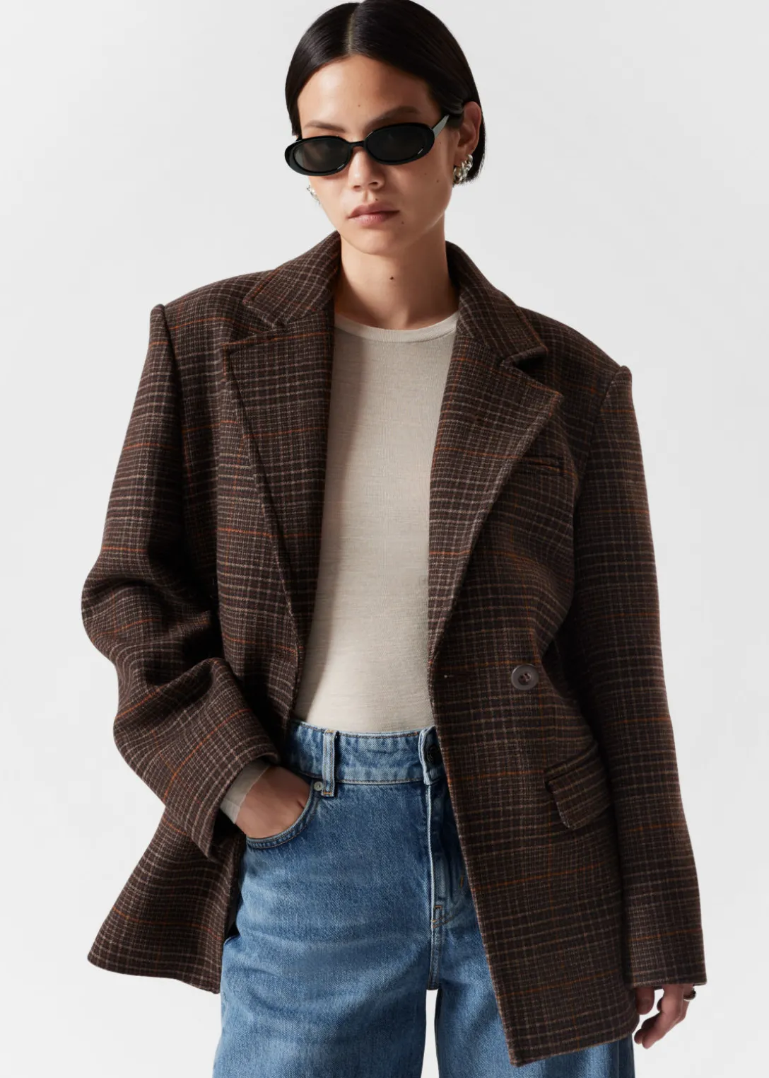 Cheap & Other Stories Structured Tweed Blazer Brown Tweed
