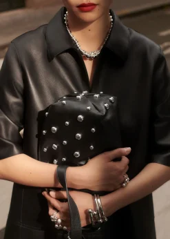 Fashion & Other Stories Studded Leather Clutch Black