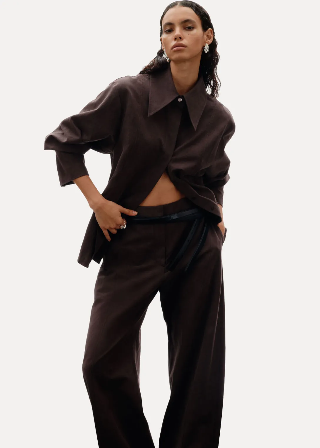 Outlet & Other Stories Tailored Silk-Blend Trousers Brown