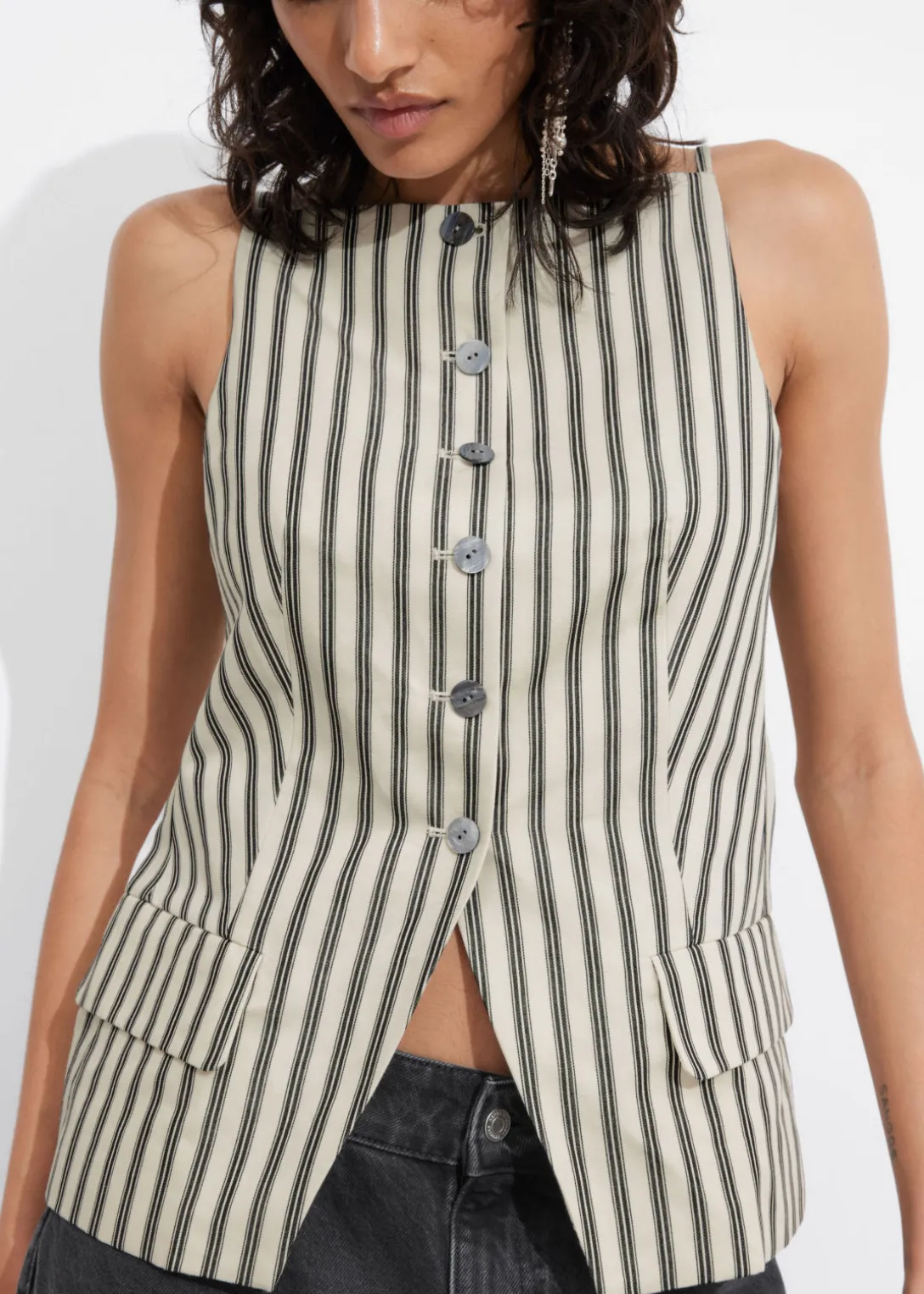 Cheap & Other Stories Tailored Strappy Vest Beige Stripes