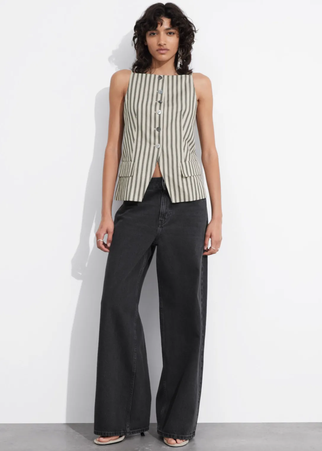 Cheap & Other Stories Tailored Strappy Vest Beige Stripes
