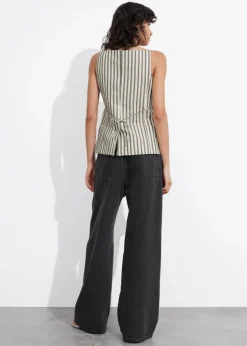 Cheap & Other Stories Tailored Strappy Vest Beige Stripes