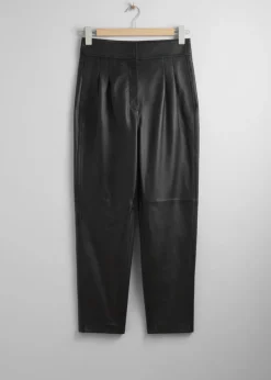 Online & Other Stories Tapered Leather Trousers Black