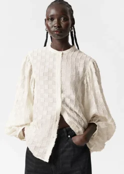 Clearance & Other Stories Textured Voluminous Sleeve Blouse White