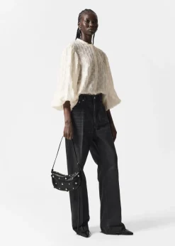 Clearance & Other Stories Textured Voluminous Sleeve Blouse White